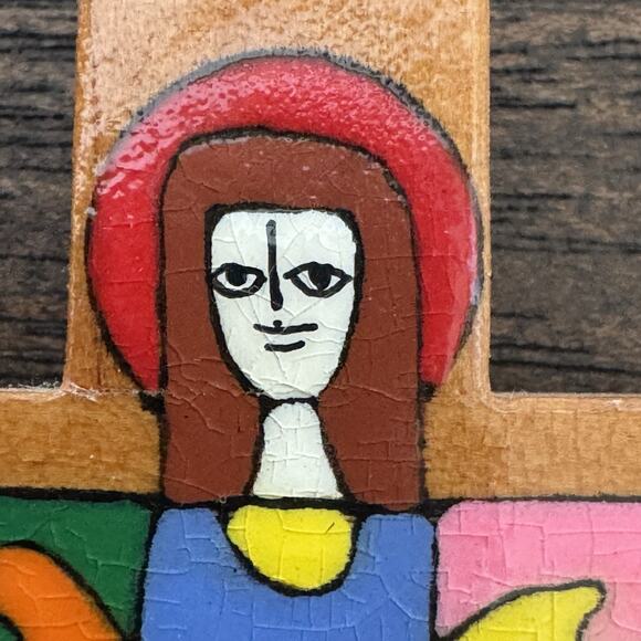 Cross with Christ El Salvador Vtg Crucifix Handmade Colorful Jesus Religious - Picture 5 of 16